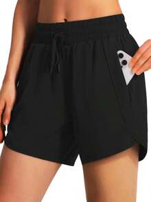 Nueva ropa deportiva informal para mujer, pantalones cortos deportivos para correr, pantalones cortos deportivos ligeros de secado rápido con cremallera - A - Ver 1