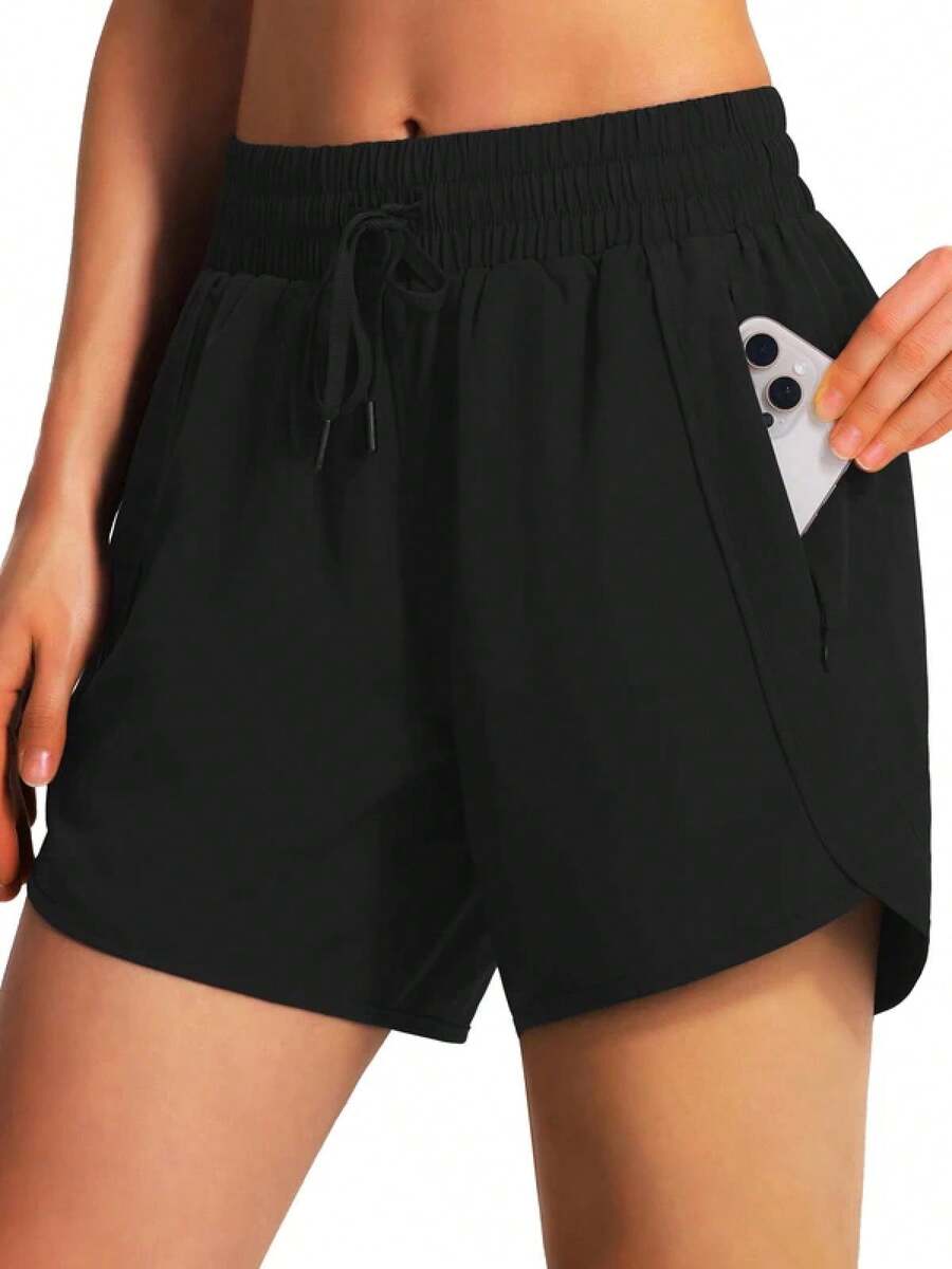 Nueva ropa deportiva informal para mujer, pantalones cortos deportivos para correr, pantalones cortos deportivos ligeros de secado rápido con cremallera - A - Ver 1