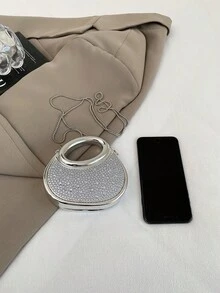 Mini Women's New Luxury Gold Designer Brand Rhinestone Embellished Mini Shoulder Strap Handbag, Evening Clutch, Fashion Unique, Best Chain Mini Pouch Coin Purse For Ladies - Silver - View 5