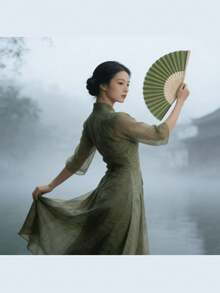 1/3/15/30入 夏季綠色系列婚禮禮物扇子組，女用摺疊扇，綠色蝴蝶結，透明沙袋，婚禮派對裝飾。適用於新娘禮物、生日派對伴手禮、伴娘團拍道具、夏季扇子、活動派對用品、多件裝派對禮物袋 - 彩色 - 查看 3
