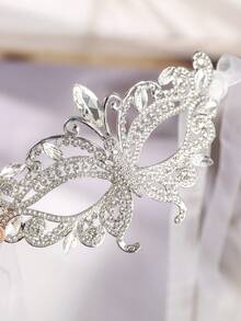 1pc Rhinestone Half Face Mask Women Masquerade Eye Mask Shiny Rhinestone Metal Mask For Party, Prom, Masquerade Ball Bridal Cosplay Events - 銀色 - 查看 3