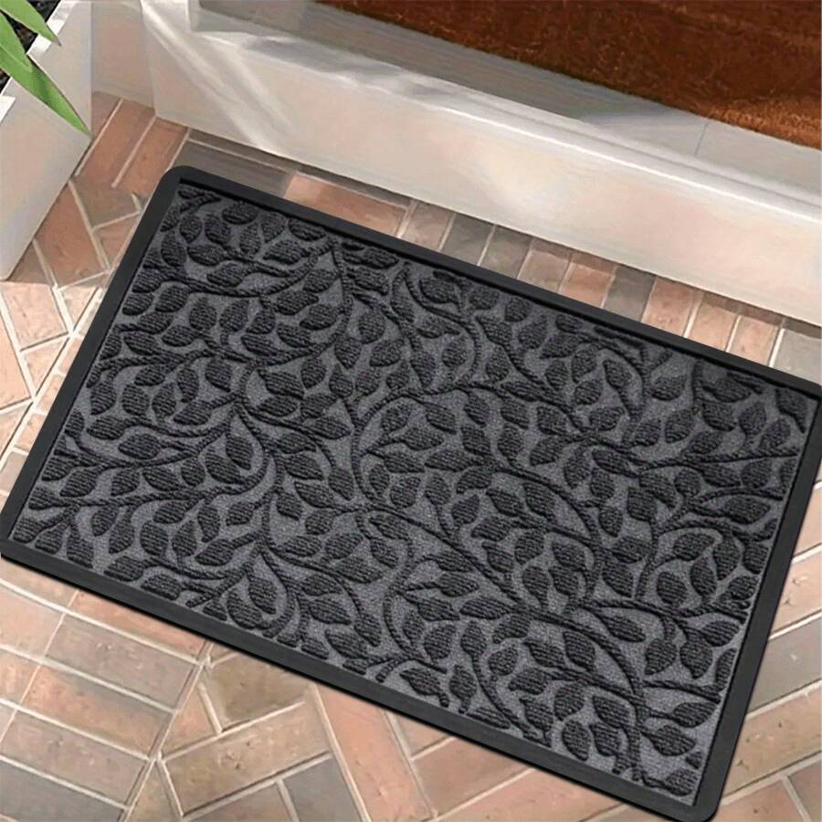 A Easy Gray Leaf Pattern Welcome Doormat Entrance Mat, Machine Washable Fiber, Flannel Doormat Non-Slip New Welcome Mat, High-Quality Soft Thickened Sponge Thickness 0.47 Inches - Mat Weight 1.32 LB Per Square Meter - 彩色 - 查看 1