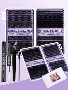544/608pcs D-Curl Cluster False Eyelashes, Suitable For Beginners, Dense And Fluffy, Enlarging Eyes, Lightweight And Reusable, Long-Lasting Lash Clusters, Soft And Natural, Suitable For Home DIY, Travel, And Daily Commute. - Multicolor - View 3