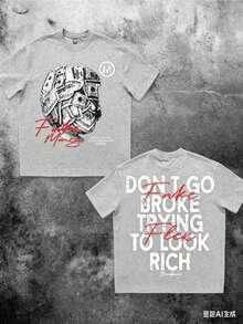 Money Graphic% Cotton  Shirt Don'Go Broke Trying To Look Rich Statement  Double Sided Streetwear 220gCasual Short-Sleeve-Shirts Men And Women - 灰色 - 查看 3