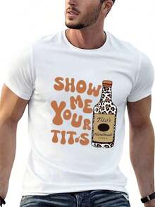 Men's Casual Short-Sleeve T-Shirt, "Show Me Your Titos" Text Pattern Top, Casual Style, Top, Fashion Summer Short-Sleeve T-Shirt, Heat Transfer Print Design, Couple Outfit, Perfect Valentine's Day Gift, Couple Printed T-Shirt, Vodka Enthusiast Printed Shirt, Men's Printed T-Shirt. - 白色 - 查看 6