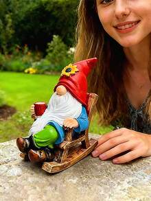 Resin Gnome Statue, Funny Climbing Rocking Chair Gnome Sculpture, Outdoor Decor For Yard, Lawn And Porch, Also A Great Mother's Day Gift - A - View 5