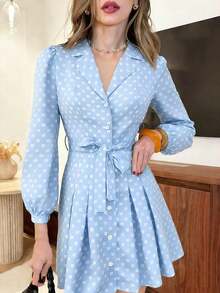 Vestido con Estampado de Rosas Blancas, Botones Frontales y Falda Acampanada, Ideal para Look de Cita, Paseos y Ocasiones Informales - Rosa - Ver 11