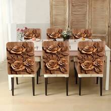 1pc/4pcs/6pcs/10pcs Faux Wood Carving Rose Pattern Plush Chair Cover, Removable Short Plush Fabric Chair Slipcover, Chair Back Protector, Suitable For All Seasons, Holiday Decor, For Dining Room, Living Room, Office, Hotel - Multicolor - View 7