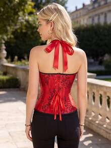 Corset Tops For Women Renaissance Corset Plus Size Floral Corset With Straps - Đỏ - Xem 3
