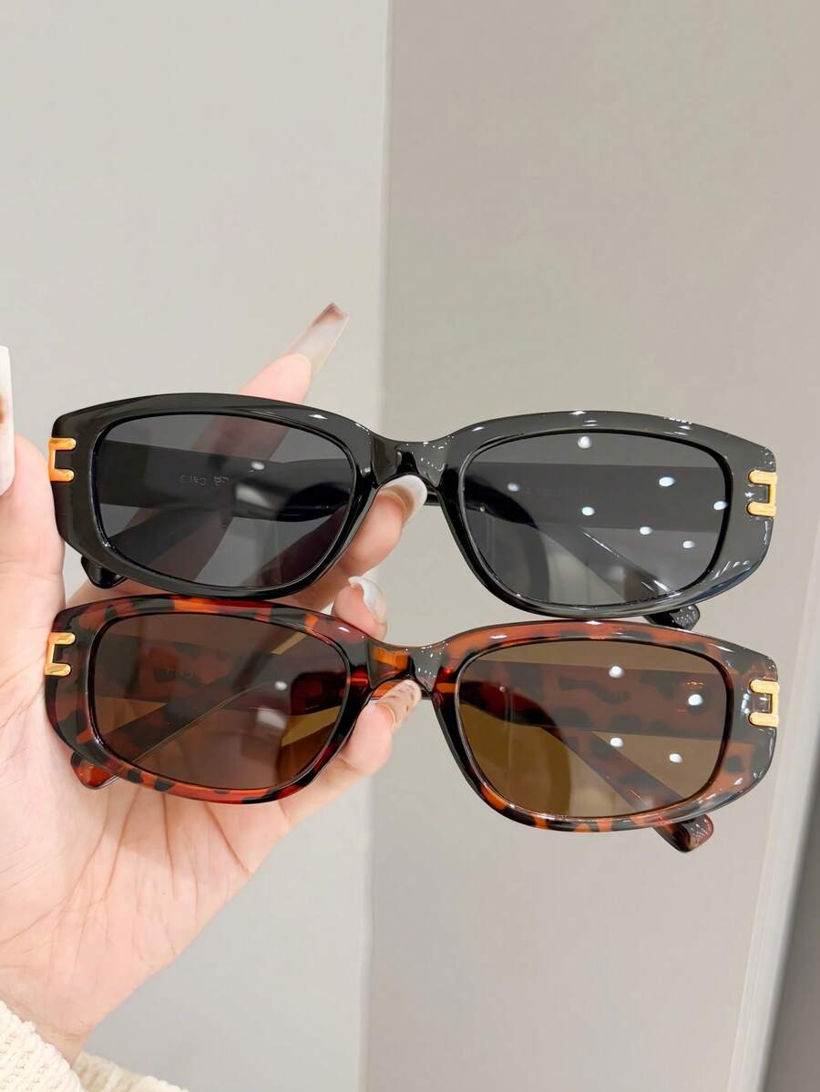 AINII 2pcs European And American Retro Style Square Frame Fashionable Glasses, Casual And Versatile, Suitable For Street Photography, Hiking, Fishing - Multicolor - View 1