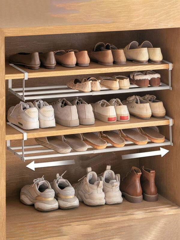 1 pièce Étagère à chaussures rétractable, meuble à chaussures rétractable pour la maison, étagère de rangement avec panneaux de séparation en couches, panier de rangement suspendu en bas, meuble avec séparations en couches à l'intérieur, séparations en couches gain de place, utilisé pour ranger les chaussures dans les armoires de la maison, étagère de rangement suspendu en bas
