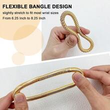 5PCS Bangles Bracelets Women Chunky Stretch Bracelet Set Stainless Steel Chain Flexible Wide Wristband Bangle Stackable Layered Bracelets - 5個G - 查看 6