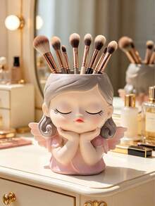 1/2个树脂花朵化妆刷收纳盒 - 可爱梳妆台收纳盒，适用于书桌、梳妆台和浴室 | 妇女节、毕业典礼、生日、夏季清新、海滩度假、浴室、卧室的完美礼物，大容量 - 彩色 - 查看 9