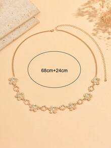1 pieza Cadena de cintura con flor de perla 3D de estilo de vacaciones de verano, elegante y de moda con elemento de flor de trébol dorado, adecuada para uso diario, decoración, vacaciones, fiestas, festivales de música - Multicolor - Ver 4