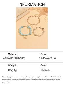 3 pièces/set Style de vacances à la plage d'été Coquille de tortue Perles dorées Coquille de cheville Asymétrique Pierre bleue écrasée Pendentif étoile de mer Décoration Bijoux de pied pour femmes Convient pour les vacances à la plage, les voyages quotidiens, les rendez-vous Coquille et pierre écrasée Quantité Taille Couleur et motif sont aléatoires - Multicolore - Voir 5