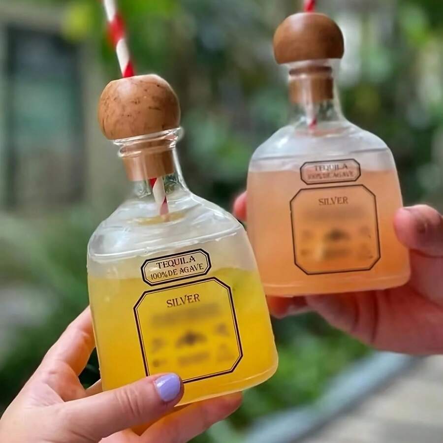 Reusable Cups With Straw Hole, Plastic Mini Patron Tequila Bottles 12.68 Oz, Patron Liquor Bottle Cups. Reusable Bottle, Suitable For Cocktails, Wedding Parties, Versatile Functions, Shot Glasses, Drink Dispenser For Party - 無色 - 查看 1