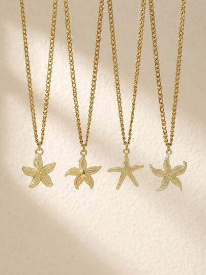 1pc Ocean Series Starfish Pendant Stainless Steel Necklace For Kids Boys Girls Ocean Party Beach Vacation Holiday Jewelry Accessories Gift For Daily Casual Decoration Non-Fading Jewelry