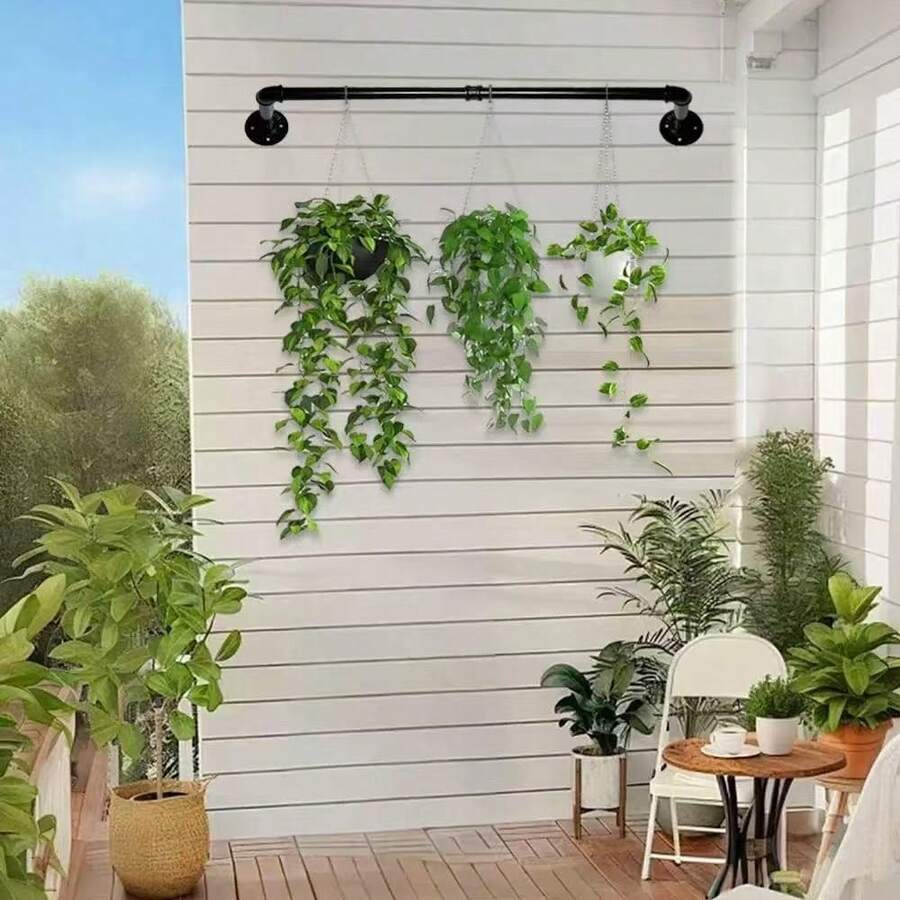 Estantería de ropa de tubo industrial, perchero de hierro desmontable de gran resistencia montado en la pared, barra de ropa retro ahorradora de espacio multifuncional adecuada para el dormitorio, armario, negro - Negro - Ver 1