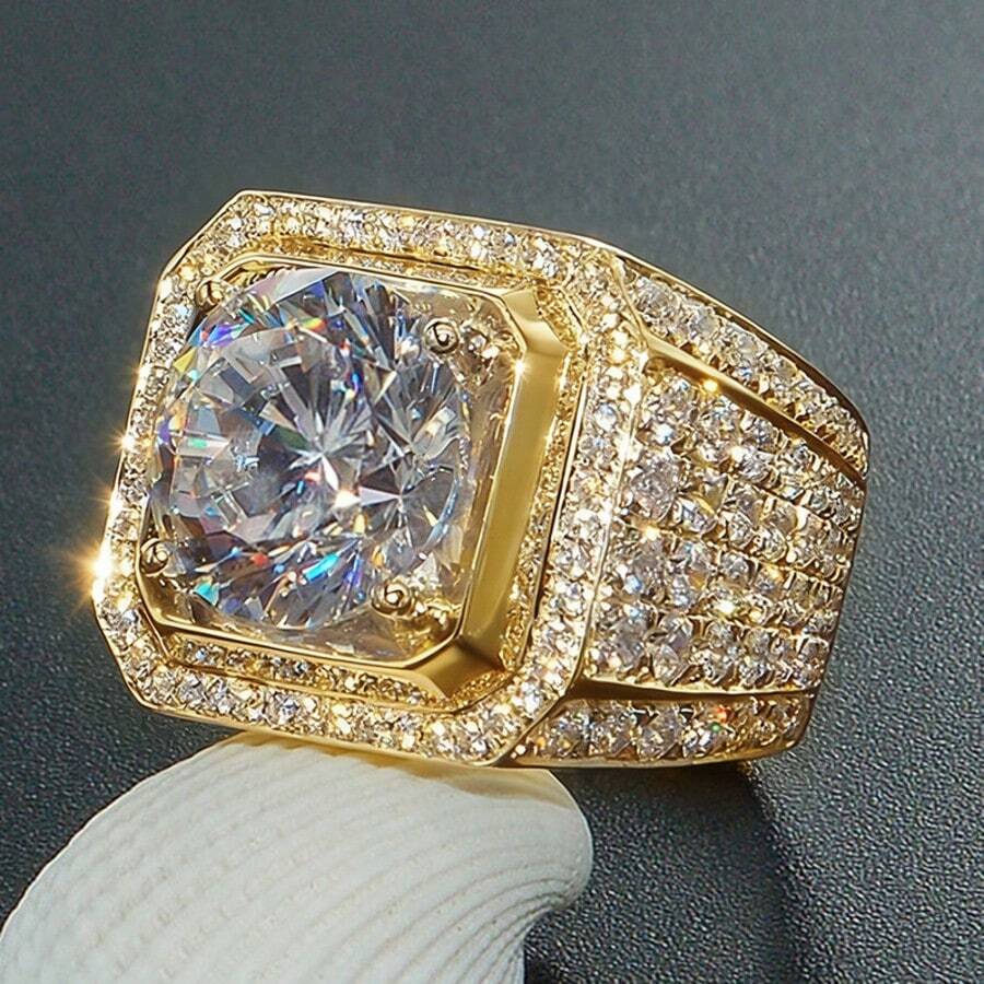 1pc Men's Fashion Ring, Luxury Business Style, Embellished Decorative Ring, Suitable For Valentine's Day, Vacation, Commuting, Dating, Party, Wedding, Engagement, Proposal Ring, Suitable For Husband, Boyfriend, Father's Birthday Gift, Anniversary, New Year Gift, Suitable For All Seasons - Gold - View 1