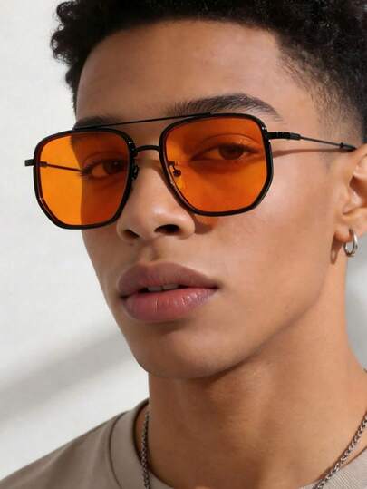 New Retro Classic Metal Geometric Aviator Frame Fashion Personalized Fashion Glasses, Suitable For Women And Men, Punk Beach Party Street Snap Runway Y2K Fashion Glasses For Casual Daily Wear