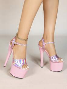 Sexy New Fashion Nightclub Racing Model Pole Dancing High Heel Platform Sandals - Pink - View 3