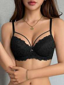 DAZY Bra Wanita Seksi Berenda Hitam Nyaman dan Memberikan Dukungan, Bra Cup Transparan, Cocok untuk Pemakaian Sehari-hari - Hitam - View 20