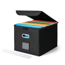 CADONO - Caja organizadora de archivos con tapa organizador grande para colgar archivos con diapositiva de plástico cajas de almacenamiento plegables portátiles para oficina decoración/hogar - negro - Ver 9
