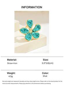 1pc Adjustable Ring, Summer Handmade Woven Floral Open Ring, Multicolor Macaron Contrast Color Rattan Flower Petal Rings, Bohemian Countryside Atmosphere Accessories, Lightweight Luxury Gold Rim Versatile Midi Ring, Beach Vacation Photo Prop, Daily Commute Date Music Festival Sweet Charm Decor - Green - View 7