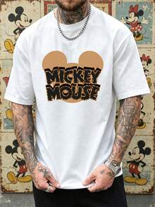Men's Disney Mickey Mouse Leopard Print Graphic Crew Neck T-Shirt, Casual Short Sleeve Tee, Classic Character Print, Loose Fit Daily Wear Basic Top For Men - trắng - Xem 2