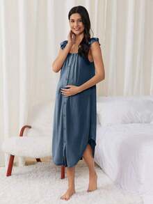 Mom Labor And Delivery Gown For Hospital, For Maternity - Navy Blue - View 6