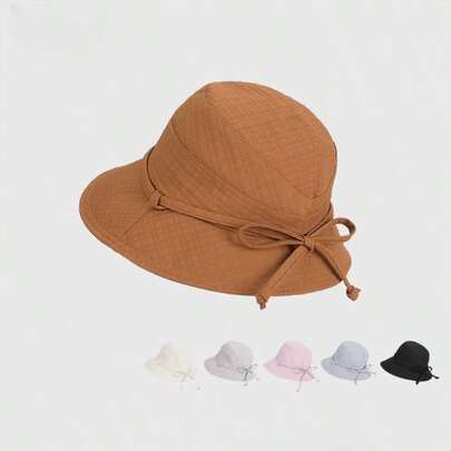 Large Brim Adjustable Sun Hat For Outdoor Summer, Fashionable Versatile Bucket Hat With Bow Tie, Bucket Hat Style, Large Brim Design To Make Face Look Smaller