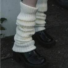1 Pair Of Women's Solid Color Striped Warm And Cute Leg Warmers, Suitable For Spring, Autumn And Winter Wear. Keep Your Legs Warm. - 白色 - 查看 10