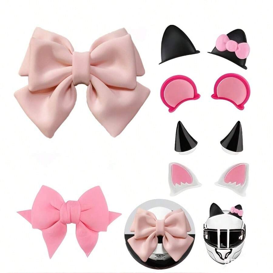 Bow Decoration Helmet Accessory, Devil Horn Helmet Accessory With Detachable Suction Cup Helmet Sticker, Cute Personalized Gift, Universal Ski/Bicycle/Motorcycle/Electric Scooter Decoration Accessory For Girls, Battery Not Included - Multicolor - View 1