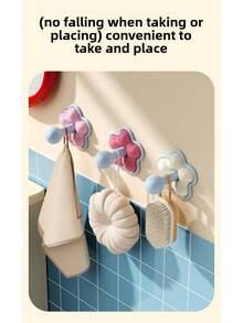 1pc Wall-Mounted Flower Hook, Compact Size, Strong Load-Bearing Capacity, No Drilling Design, Easy To Stick Without Damaging Walls. Adorable Floral Pattern And Pink Color Scheme Make The Bathroom More Cozy And Comfortable. Suitable For Storing Towels, Hair Accessories, Cleaning Tools, Etc. An Essential Home Decor Item To Enhance The Space Aesthetics And Practicality. - Multicolor - View 5