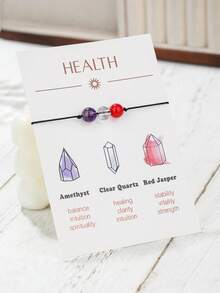 1 pieza Pulsera trenzada con cuentas de ojo de tigre, amatista, obsidiana negra y cuarzo rosa, que aporta energía positiva, adecuada para familia, amigos, uso diario y como regalo - vistoso - Ver 12
