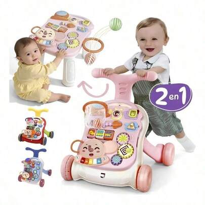 Andadera 2 en 1 Musical con Juguetes Interactivos, Diseño Portátil,  y Adecuada para el Crecimiento Infantil