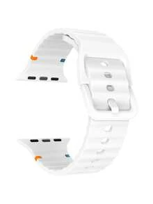 1 Peça Pulseira de Relógio Esportivo de Silicone Branca Fashionable Unissex, Macia, À Prova d'Água, Estilo Onda, para Pulseira de 38/40/41/42/44/45/46/49mm, para Apple Watch Series Ultra/SE/11/10/9/8/7/6/5/4/3/2/1, Acessórios de Relógio Inteligente - Branco (sem relógio) - Visão 3