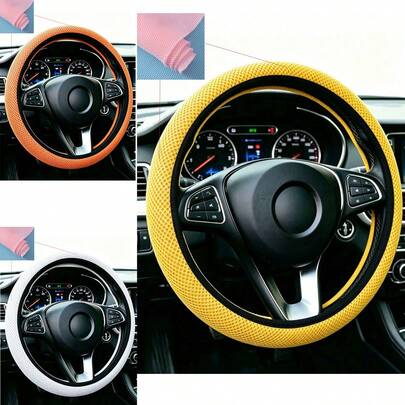 1pc Car Steering Wheel Cover, Sandwich Mesh Design, Breathable & Soft, Summer Use Car Steering Wheel Protector, Car Interior Decor, White/Orange/Yellow Steering Wheel Cover, Car Accessories, Suitable For Cars, SUVs And Universal Fit, Dust & Dirt Proof, Summer Exclusive, Suitable For Cute Ladies