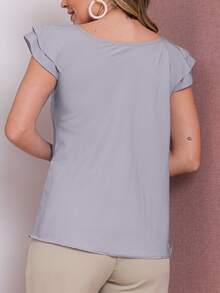 Women's Blouse With Ruffle, Short Sleeves, Tank Top, Summer Fashion T-Shirt - Grey - View 2