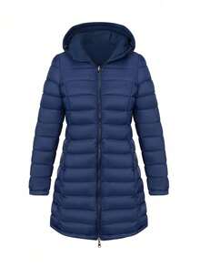 Risissida Women's Plus Size Hooded Reversible Commuter Jacket With Pockets, Winter Coat - Blue - View 3