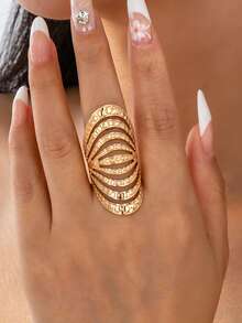 1pc Exaggerated Hollow Gold Line Ring, Wide Knuckle Ring, Women's Daily Party Club Fashion Metal Jewelry - Gold - View 13