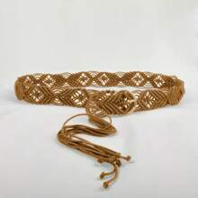 Bohemian Belt With Long Tassel Decoration, Vintage Hand-Woven Wax Rope Waist Chain Waist Cinching - 黑色 - 查看 2