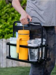 1pc 4/6 Slot Foldable Beverage & Beer Bottle Rack, Portable Drink Holder Caddy, Costco Cup Tray, Also Suitable As Wine Rack, Beer Bottle Storage Bin, Coffee & Milk Tea Carrier, For Daily Use And Party Supplies - Multicolor - View 9