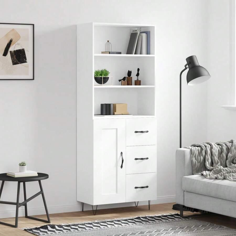 vidaXL Highboard Weiß 69,5x34x180 cm Holzwerkstoff - Weiss - Übersicht 1