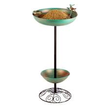 Retro Metal Bird Bath & Feeder 2-In-1, Freestanding Pedestal Birdbath With Hummingbird Decor, Vintage Garden Decor For Outdoor Yard Patio, Copper Green Finish - L - View 4