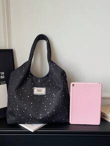 1 Piece Solid Color Rhinestone Magnetic Closure Women's Bag, Fashionable Versatile Casual Large Capacity Shoulder Tote Bag, Suitable For Daily Use - Black - View 2