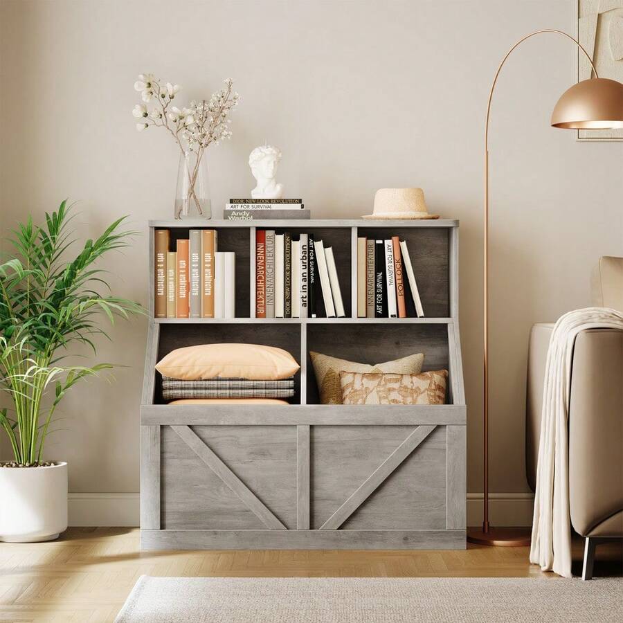 Estantería y organizador de juguetes multifuncional para niños – Armario de almacenamiento y estable con estante grande para sala de juegos, dormitorio, guardería o guardería infantil – Fácil de montar – Gris lavado - Tipo de caja - Ver 1