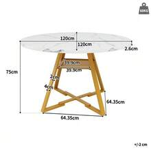 Round Dining Table (1 Piece) Kitchen Table Breakfast Table Metal Legs Marble Look Black And White - White - View 5