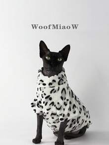 时尚冬季柔软保暖豹纹猫咪服装舒适加厚猫咪衣服，适合斯芬克斯猫、无毛猫幼猫穿着 - 黑與白 - 查看 2