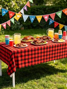 3pcs Disposable Rectangular Tablecloth | Black & Red Plaid Pattern, 54*108 Inches, PE Material, Reusable And Wipe Clean. Perfect For Christmas, New Year, Valentine's Day, Easter, Thanksgiving, Halloween, Seasonal Rustic Decor And Camping Party Supplies. - Multiple Styles - View 1